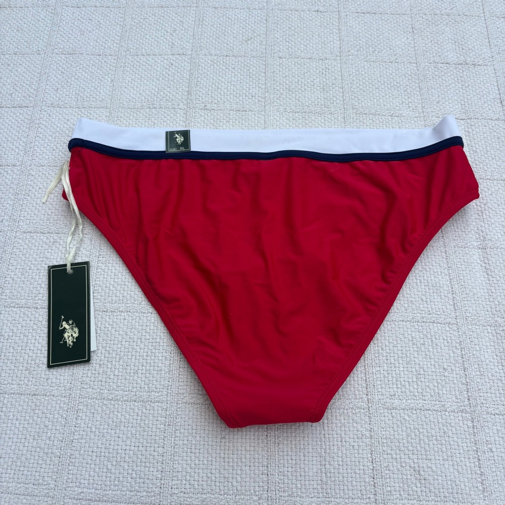 Women's XL Y2K US POLO ASSN‎ Red White Blue Preppy High Waisted Bikini Bottoms - Picture 5 of 6